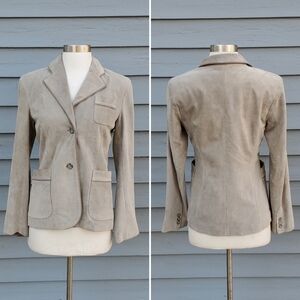 Banana Republic‎ Taupe Gray Suede Leather Designer Blazer Jacket Coat Woman's 2